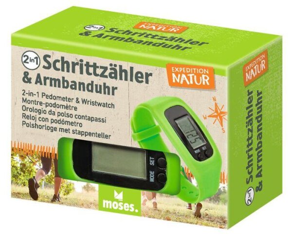 Schrittzähler und Armbanduhr